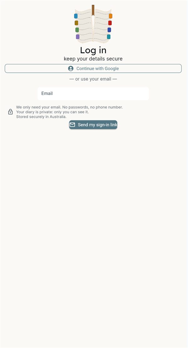 The Log in page: Continue with Google, an Email box and Send my sign-in link